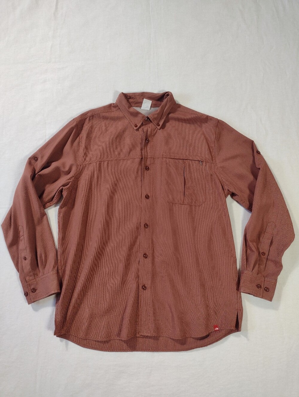 The North Face Striped Modal Button Up Zip Pocket Roll Tab Sleeve Hiking Shirt